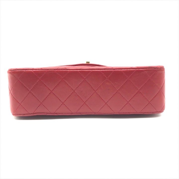 Chanel Quilted Lambskin Chain Shoulder Bag Turnlock Crossbody Red