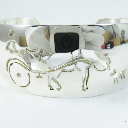 Hermes Vintage Carreche Carriage Dog Bracelet / Bangle Silver With Box Ladies