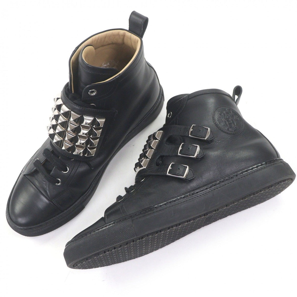 Hermes Lennox Collier de Chien Lace Up Leather High Cut Sneakers Black 41.5 — view 3