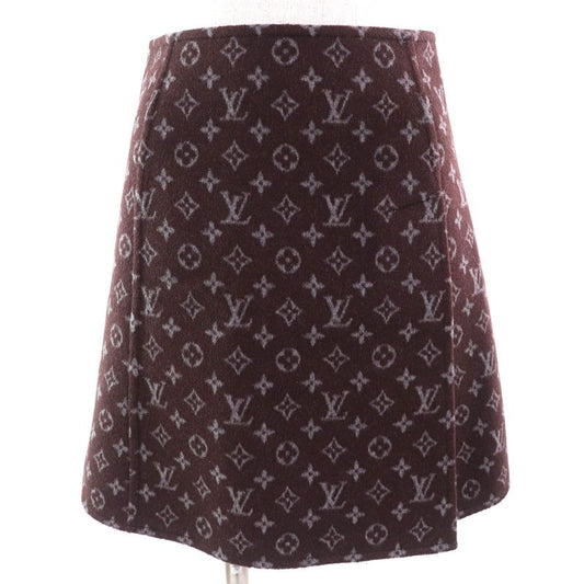 Louis Vuitton 21 AW 1 A90 Z6 Monogram Martin Girl Wool Silk Logo Button Mini Skirt