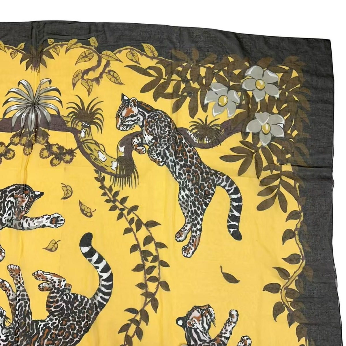 Hermes Scarf Large Tiger Print Yellow Cotton — view 3