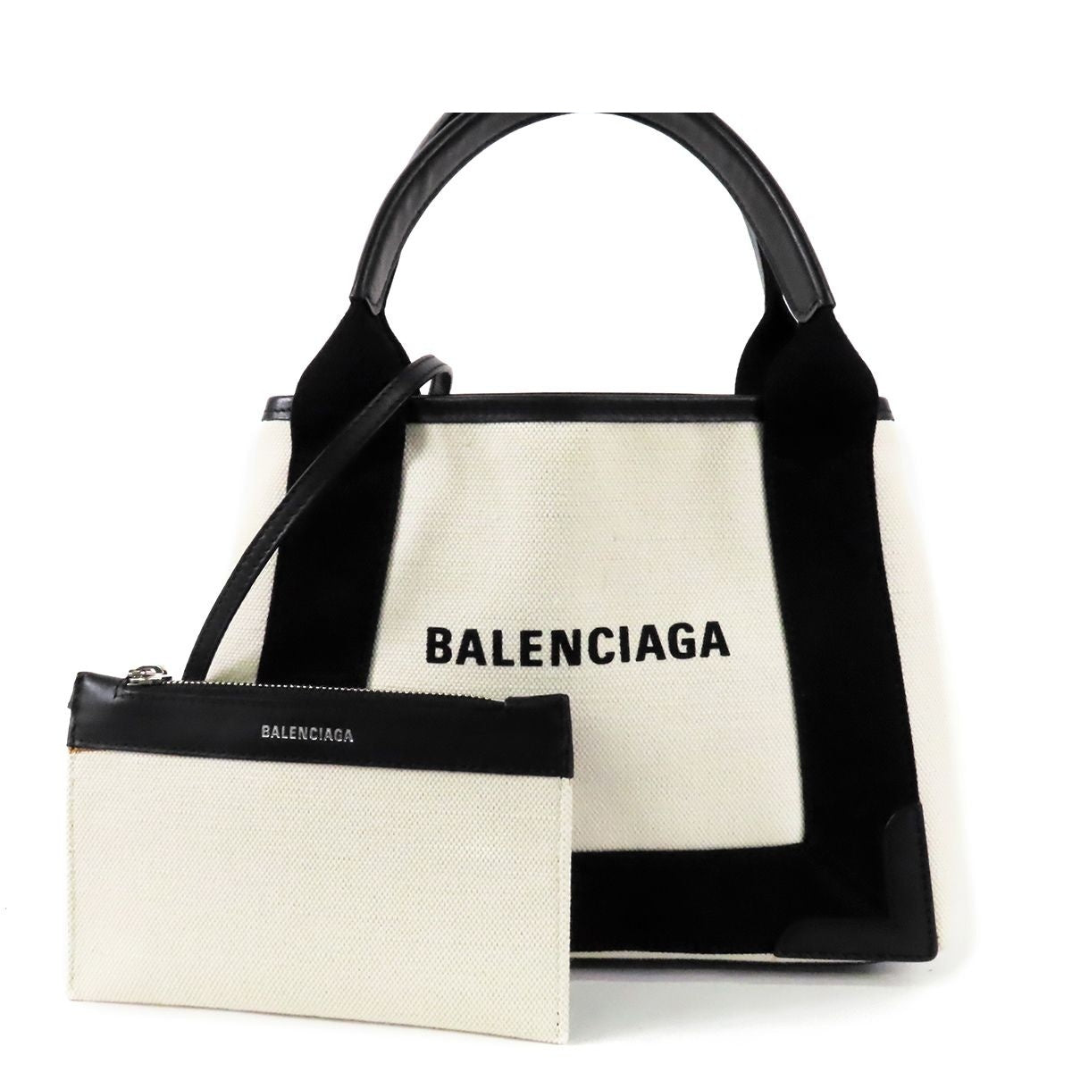 Balenciaga Navy Cabas XS White Black Cotton Canvas 2-Way Tote Shoulder Bag
