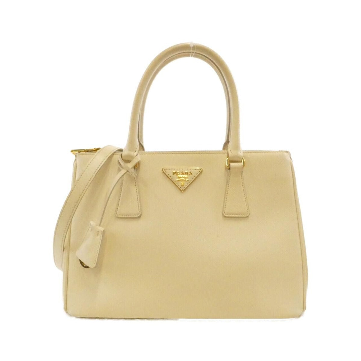 Prada Saffiano Leather Tote Bag Beige Gold