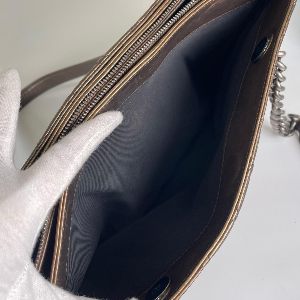 Chanel Quilted Tote Caviar Leather Brown Silver — view 11