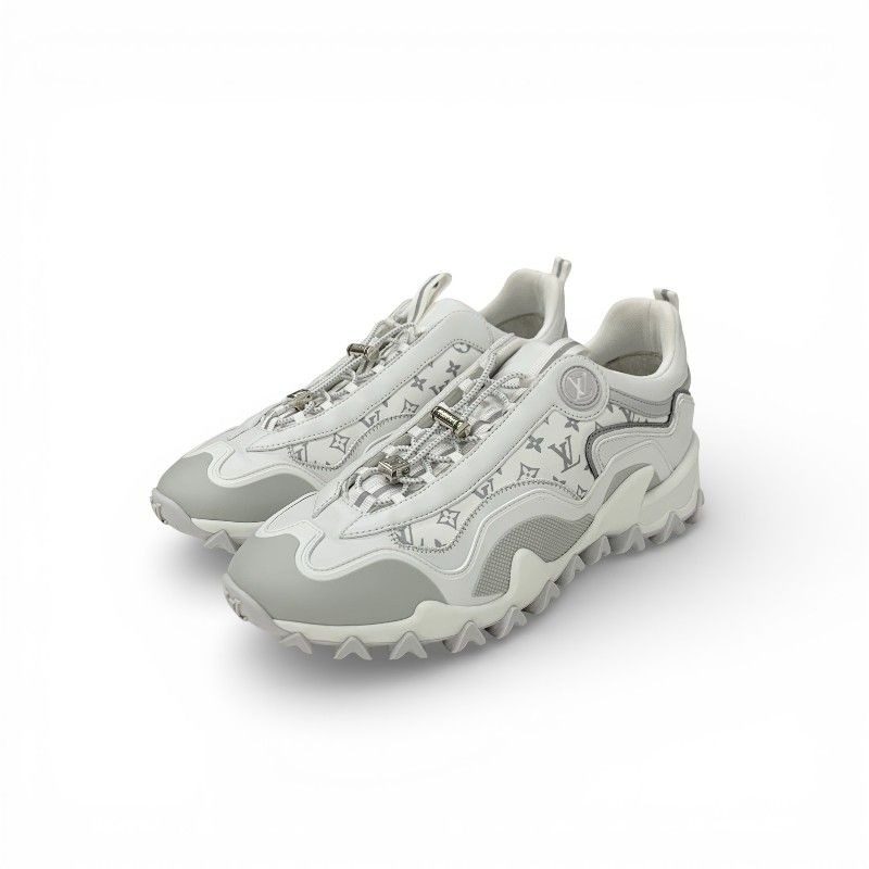 Louis Vuitton LV Lash Line Monogram Sneakers Shoes Fabric Leather White Gray