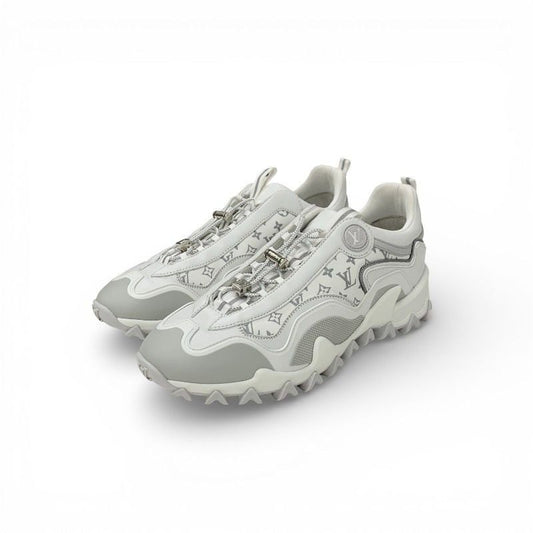 Louis Vuitton LV Lash Line Monogram Sneakers Shoes Fabric Leather White Gray
