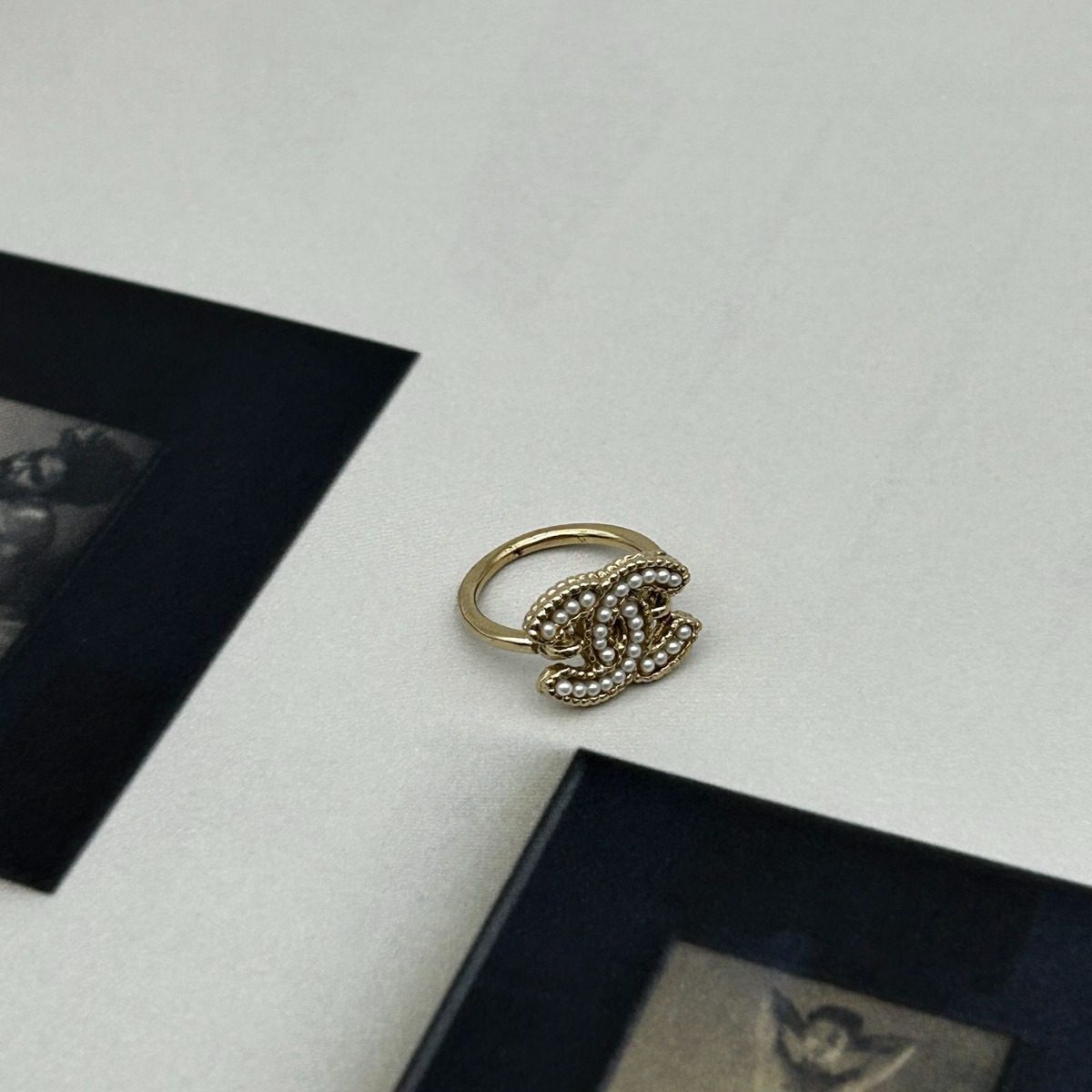 Chanel Light Togo CC Logo Pearl Decorative Ring — view 2