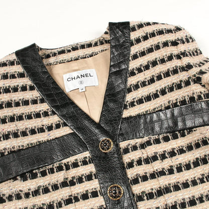 Chanel Gripoix Button Wool Leather Coat — view 11
