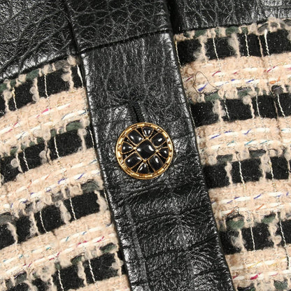 Chanel Gripoix Button Wool Leather Coat — view 12