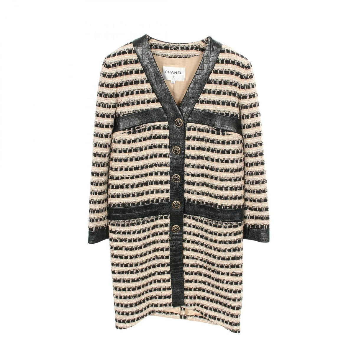 Chanel Gripoix Button Wool Leather Coat