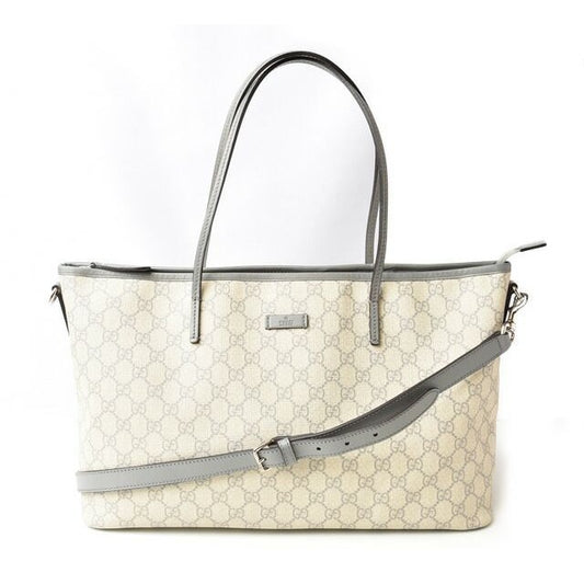 Gucci Tote Bag GG Supreme Canvas Medium Light Grey Beige