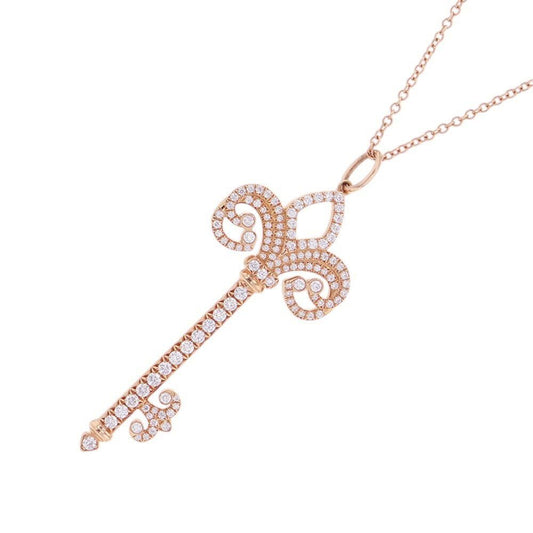 Tiffany & Co Necklace Fleur de Lis Key Pendant Diamond 18k Pink Gold