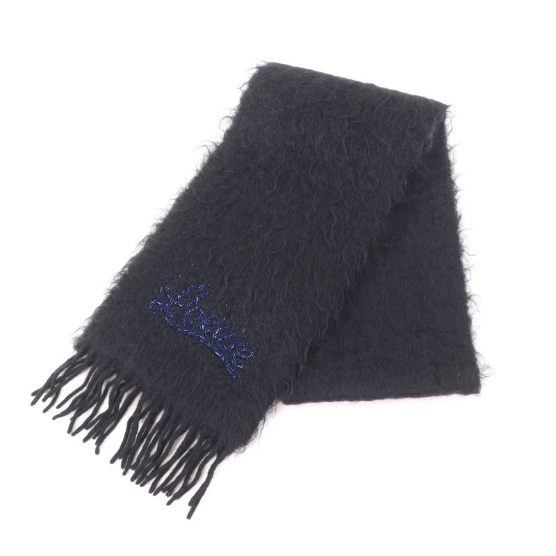 LOEWE Mohair Wool Blend Scarf With Logo Bead Embellishment And Fringe Black