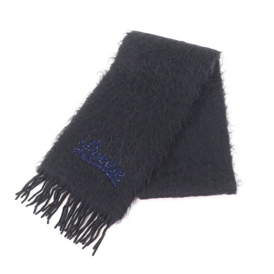 LOEWE Mohair Wool Blend Scarf With Logo Bead Embellishment And Fringe Black