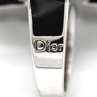 Christian DIOR Ring Rhinestone Ribbon #11.5 Black Silver Color Approx 33.6g