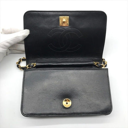 Chanel Quilted Lambskin CC Logo Push Lock Shoulder Bag Black