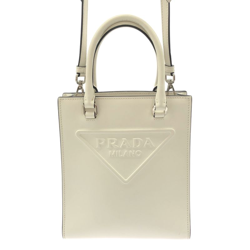Prada - Embossed Triangle Logo 2WAY Shoulder Bag - White - Women