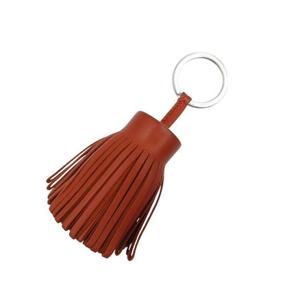 Hermes Carmen Bicolor Agnomiro Silver Hardware Orange Beige Key Ring 0580
