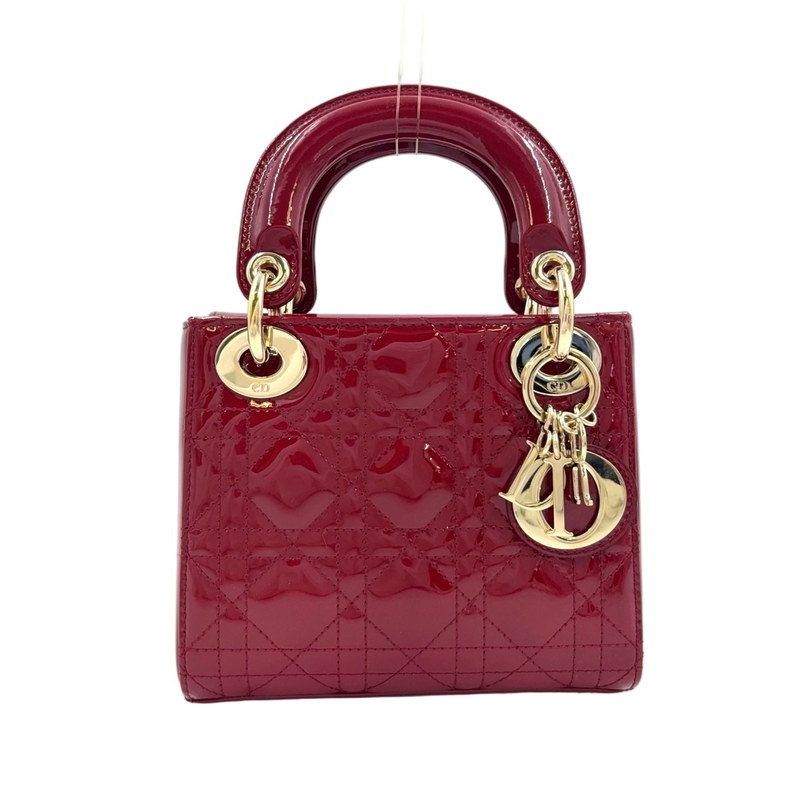 Dior Mini Lady 2-Way Shoulder Enamel Leather Red Handbag Gold