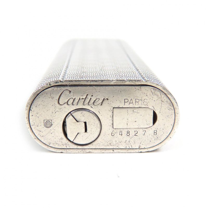 Cartier Checkered Pattern Oval Roller Type Gas Lighter Smoking