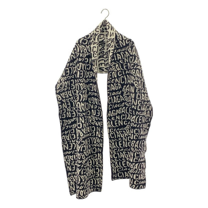 Balenciaga Wool Wave Logo Long Scarf Shawl Black White