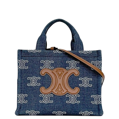 Celine 2way Bag Cabas Tice Blue Brown Triomphe