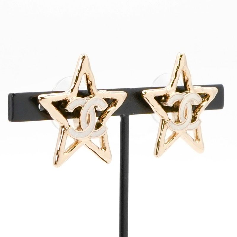 Chanel Earrings Earring Gold White Coco Mark Star
