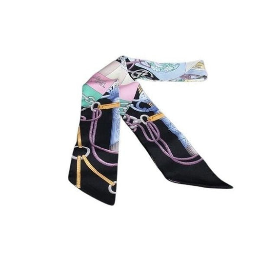 Hermes Ribbon Scarf Twilly Multicolor 100% Silk Cliquetis