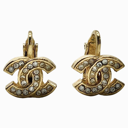 Chanel 70's Coco Mark Rhinestone Earrings Coco Mark Rhinestone Earrings Gold