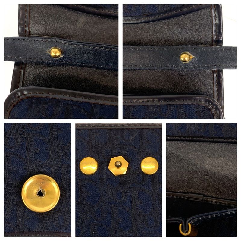 DIOR Vintage Trotter Navy Gold Hardware Canvas/leather Crossbody Shoulder Bag