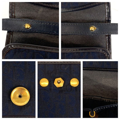 DIOR Vintage Trotter Navy Gold Hardware Canvas/leather Crossbody Shoulder Bag