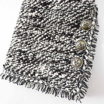 CHANEL Vintage P24398 04A Front Hook Cut-off Tweed Jacket With Ribbon And Coco