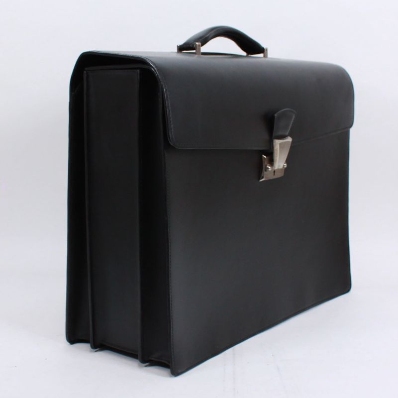 Cartier Doctor's Bag Leather Black Handbag Silver