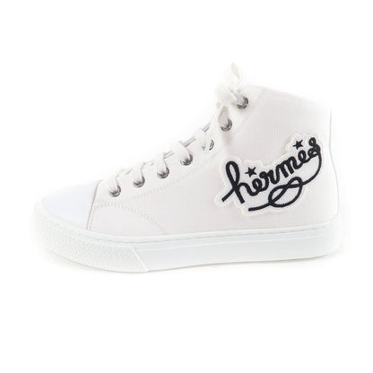 Hermes Iriko Logo Patch Canvas Leather Lace Up High Cut Sneakers White 37.5 — view 5