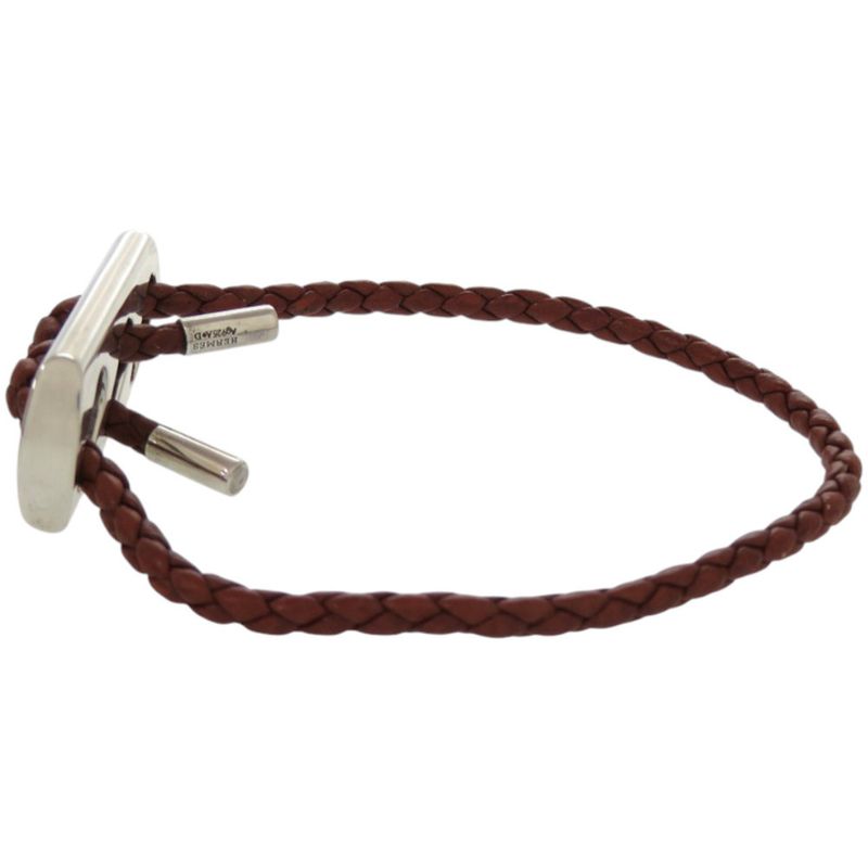 Hermes Leather 925 Silver Hardware Brown Bracelet 1126 Hermes