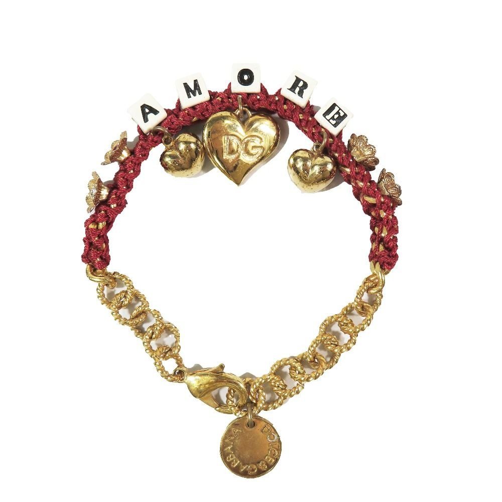 Dolce & Gabbana Amore Heart Chain Bracelet Charm Gold Red