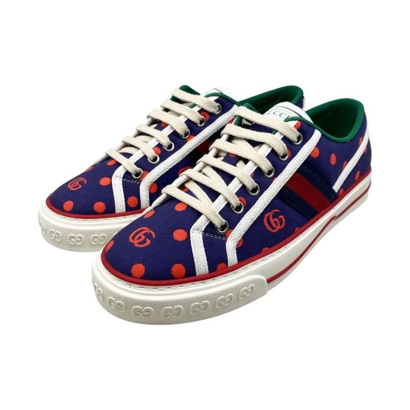 Gucci Sneakers Tennis 1977 Low Cut 606110 38 1 2 Size Double G Dot Navy Red