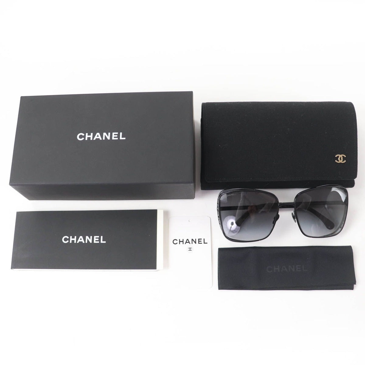 Chanel Logo Square Sunglasses Eyewear Black with Case