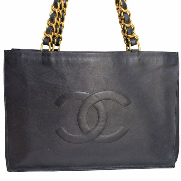 Authentic CHANEL Jumbo XL Shopping Tote Timeless Classic Black Lambskin Vintage — view 13