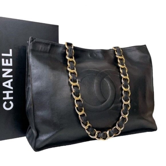 Authentic CHANEL Jumbo XL Shopping Tote Timeless Classic Black Lambskin Vintage — view 4