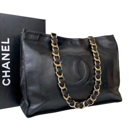 Authentic CHANEL Jumbo XL Shopping Tote Timeless Classic Black Lambskin Vintage — view 4