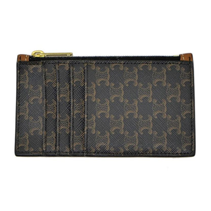 Celine Triomphe Coin Case Holder Tan Gold Hardware Leather