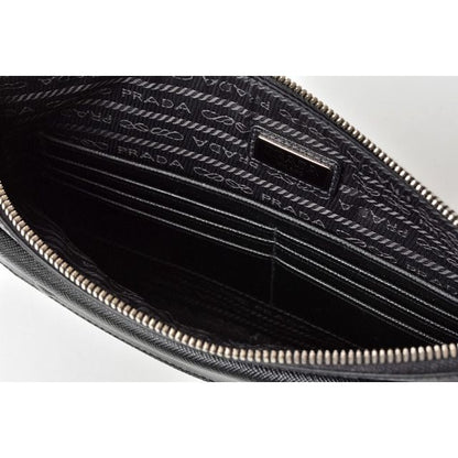 Prada Clutch Bag Travel Pouch Saffiano Patch Patchwork Black Azzurro — view 6