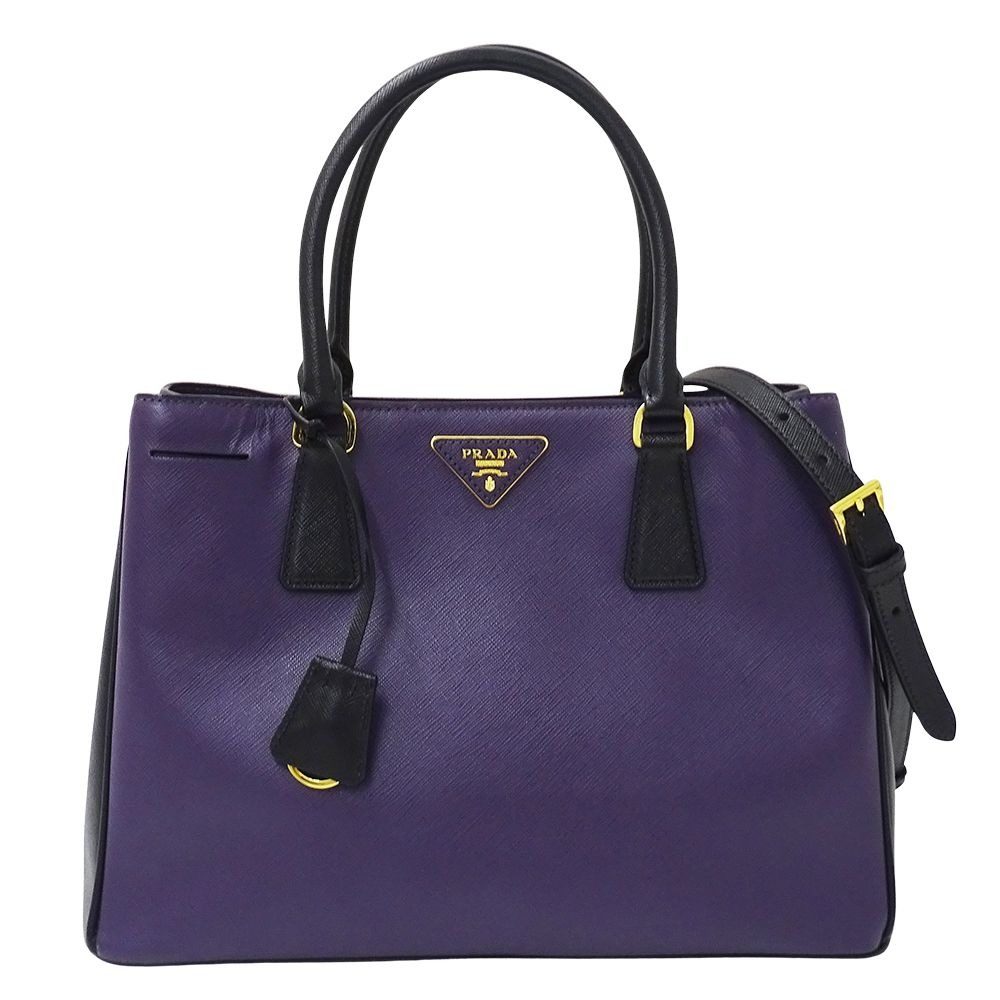 Prada 2-Way Shoulder Bag Galleria Large Saffiano Purple Black Logo Fashionable