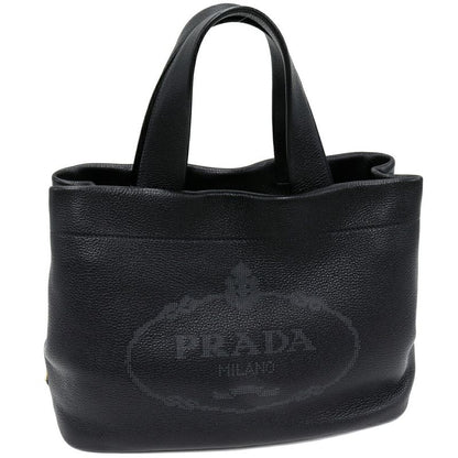 Prada Hand Tote Bag Vitello Dino Soft Calf Nero In Black Gold Hardware 1bg384