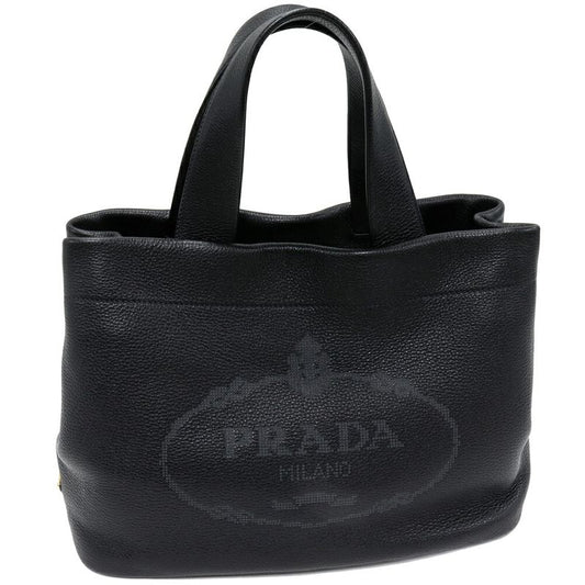 Prada Hand Tote Bag Vitello Dino Soft Calf Nero In Black Gold Hardware 1bg384