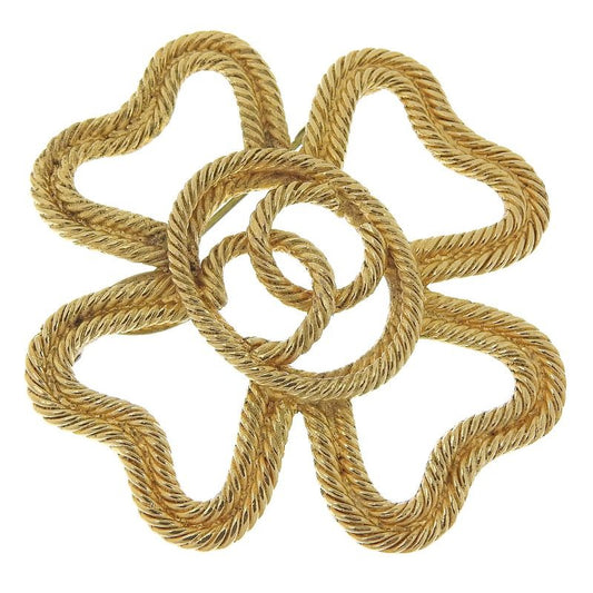 Chanel Clover Coco Mark Vintage Gold Plated 28 16 g Brooch