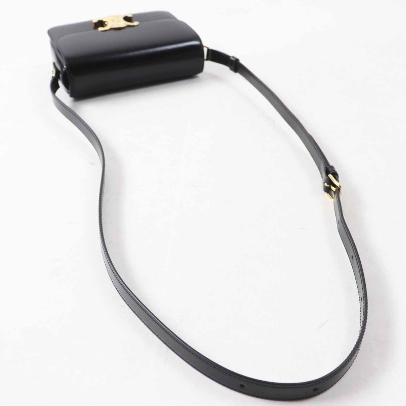 Celine 18842 Teen Triomphe Shiny Calfskin Shoulder Bag Black Gold Hardware