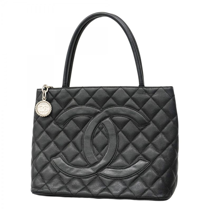 Chanel Tote Bag Revival Tote Caviar Skin Black Silver Hardware Women's