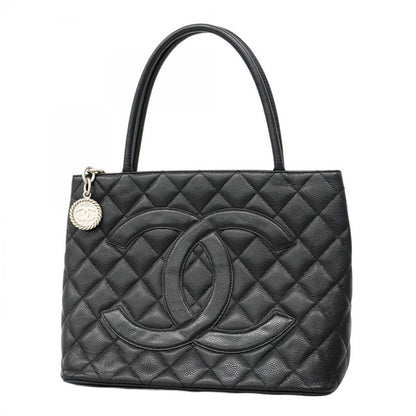 Chanel Tote Bag Revival Tote Caviar Skin Black Silver Hardware Women's